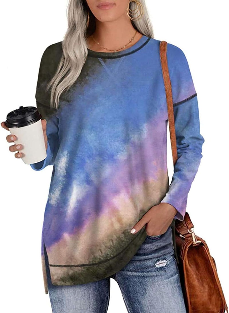 woobles Womens Sweatshirts for Ladies Tie Dye Printed Embroidery Collar Tunic Gradient Blouses Long Sleeve Pullovers - Image 3